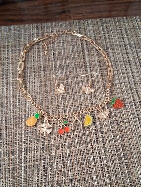 paparazzi Gold-Tone Fruit Charm Necklace and Earrings Set - Red, Yellow, Green